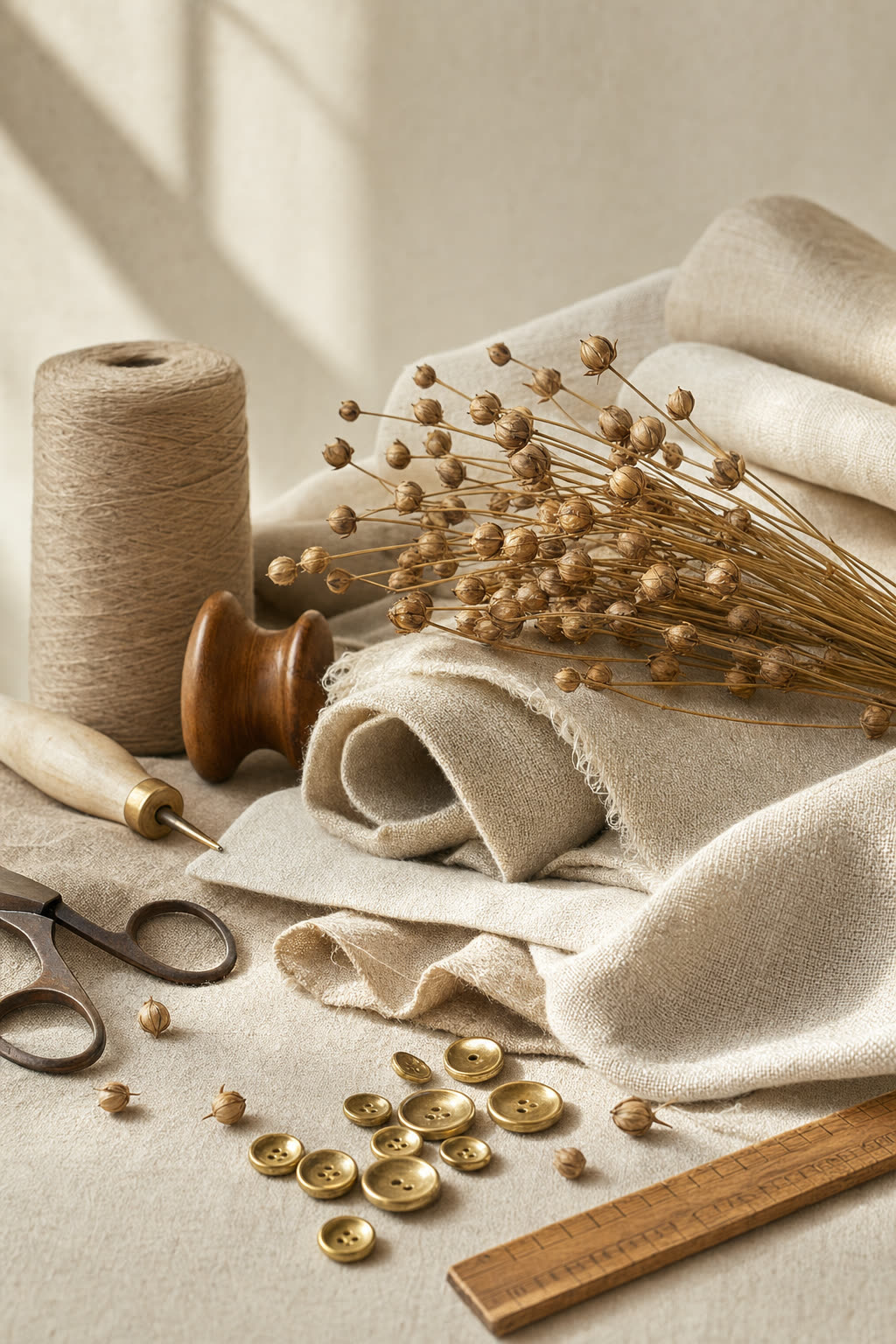 Natural linen and flax still life