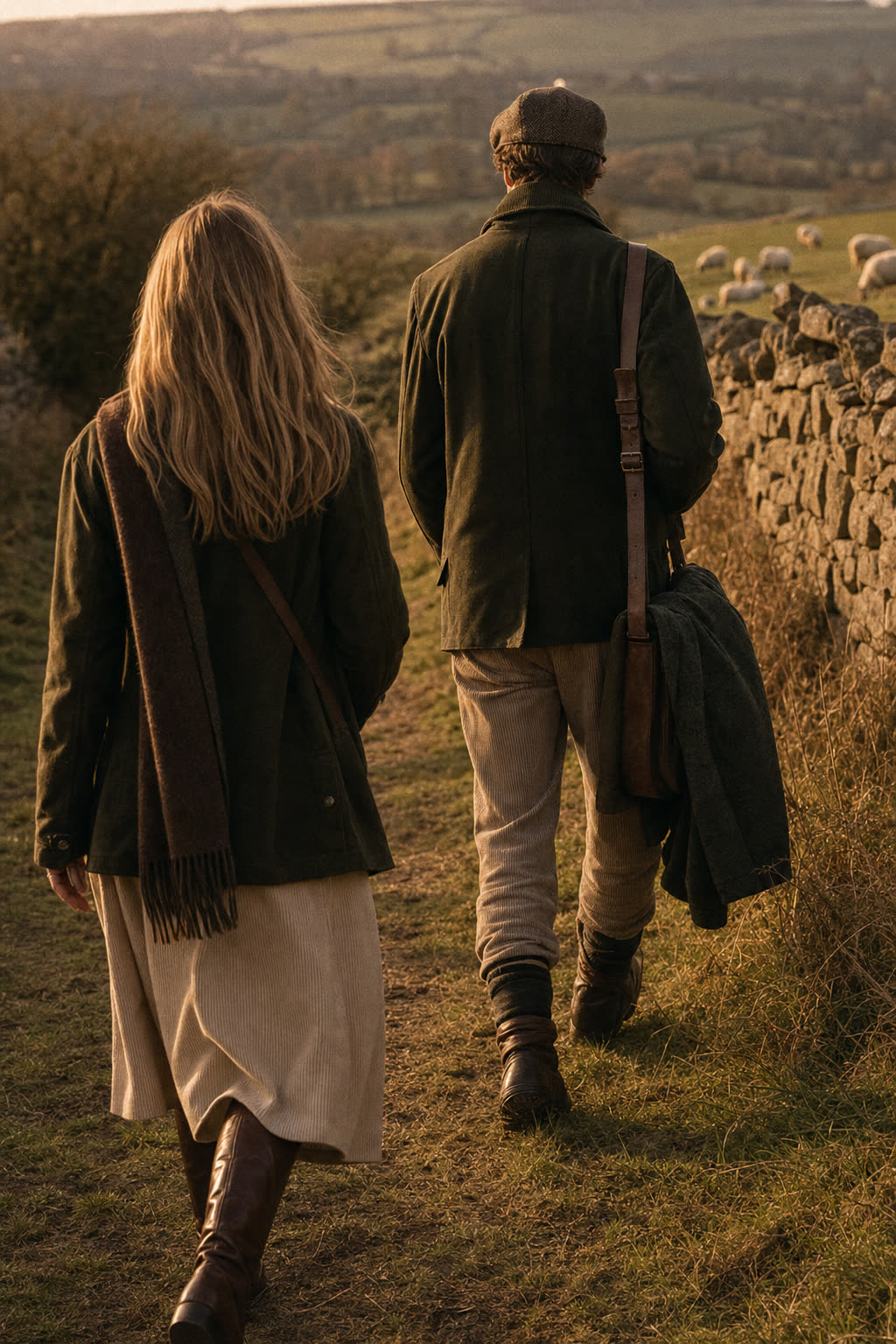 Rural clothing campaign scene in British countryside