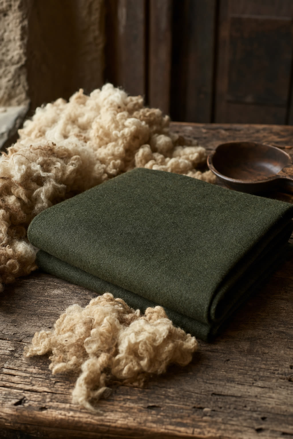 British wool fleece and folded wool cloth