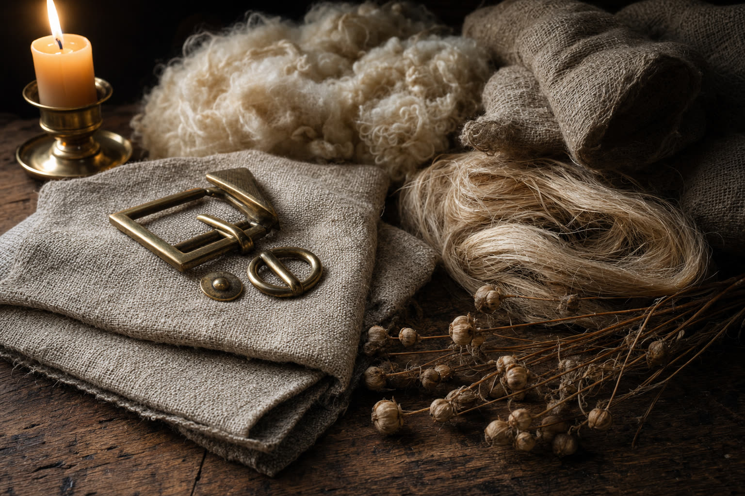 Hemp and linen fabric with brass hardware